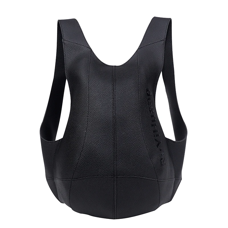 Unisex Anti-Theft Black Leather Backpack - Casual Large Schoolbag