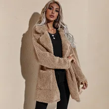 

2021 Autumn Winter New Womens Jacket Solid Color Lapel Long Sleeve Thicken Warm Pocket Lamb Wool Fashion Casual Jacket
