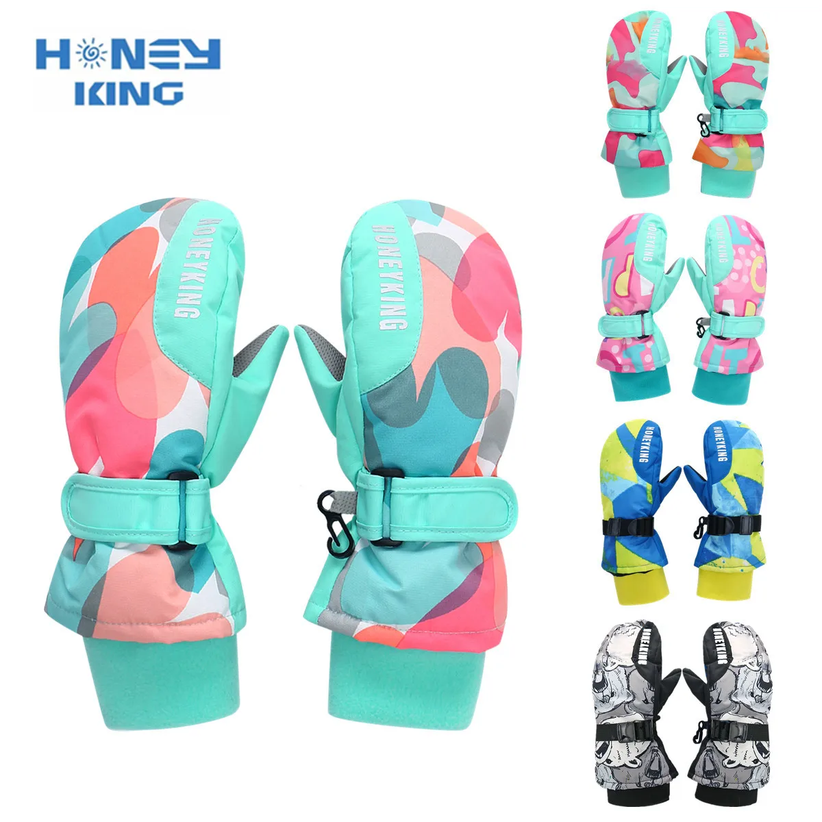 

HONEYKING -30℃ Kids Ski Gloves Waterproof Winter Warm Gloves Snowboard Riding Windproof Gloves Outdoor Sport Snow Mittens XS