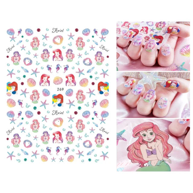 1PCS Disney Cartoon Anime Collection Star Design Nail Sticker Mickey Mouse Donald Duck Lion King Mermaid Stitch Nail Slider WG269