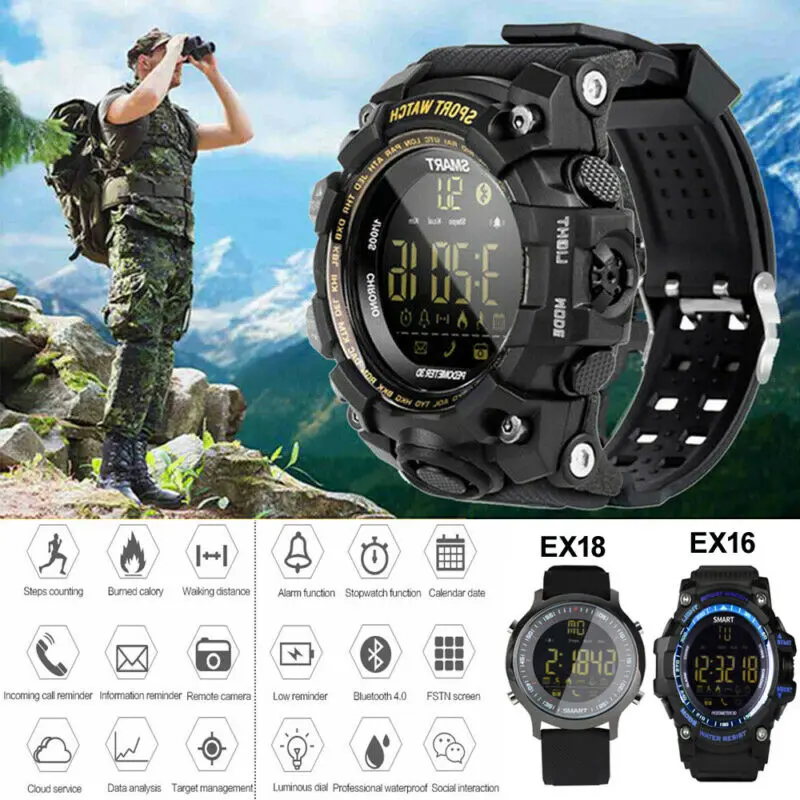 EX18/EX16 Bluetooth водонепроницаемые спортивные Смарт часы Открытый пульт дистанционного управления Pedemeter фото шагомер длительное время ожидания для Android iOS