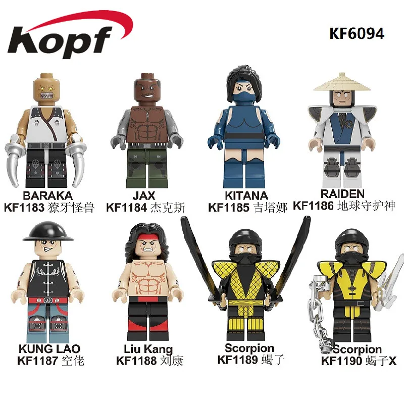 Одиночная продажа Mortal Kombat строительные блоки Baraka Jax Kitana Raiden Кунг Лао Лю Кан Скорпион фигурки для детей игрушки KF6094