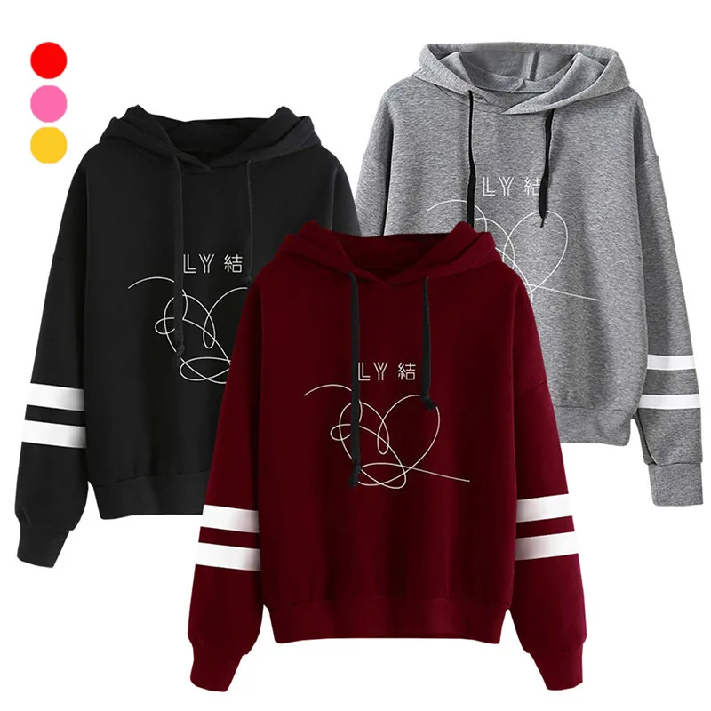 

Толстовка женская с капюшоном, Повседневный пуловер с принтом сердечек и длинным рукавом, свободная спортивная одежда, в стиле K-POP, весна-осень