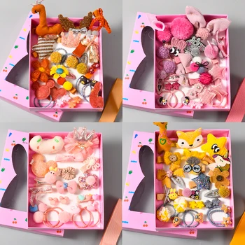 

10-18-24 Pcs/Box Children Cute Hair Accessories Set Baby Fabric Bow Flower Hairpins Barrettes Hair clips Girls Headdress Gift