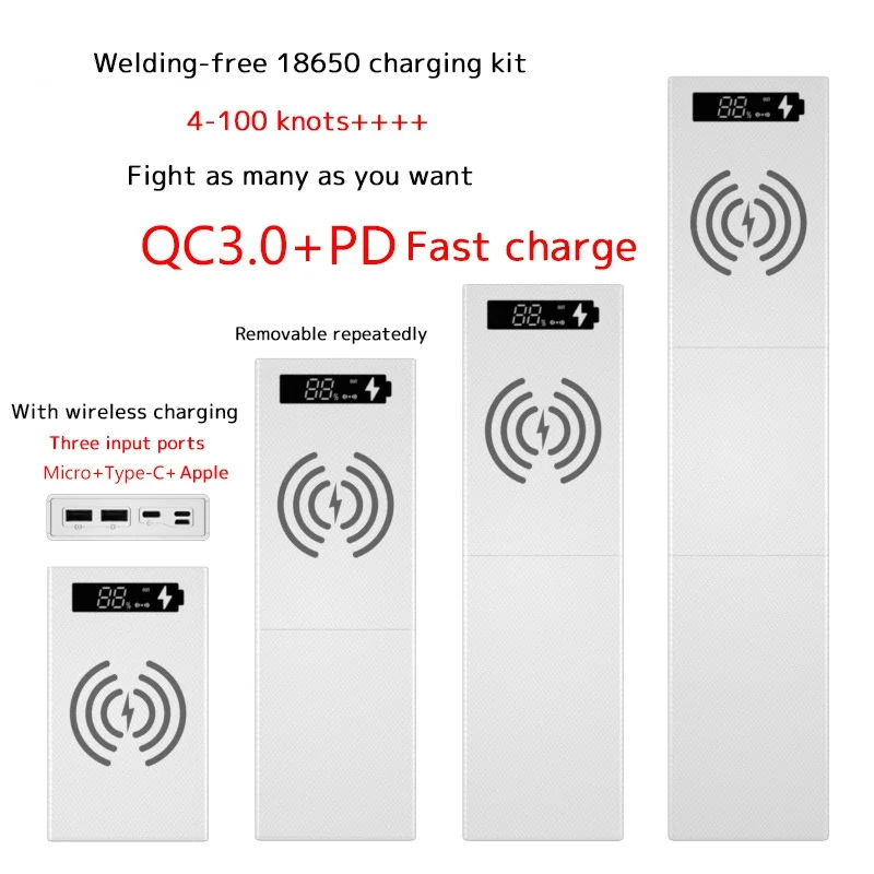 QC 3.0 PD Wireless Charge Power Bank Case Micro Type-C PD Quick Charging Digital Display Powerbank Shell Multisection Assemble afbeelding