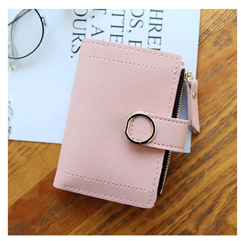 

QQD Solid Women Wallet Small Fashion Leather Purse Female Mini Card Bag Pink Circle Hasp Belt Bag Money Clip Causal Wallet New