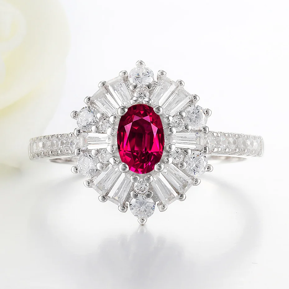 Created Ruby Kuolit морганит кольца с драгоценными камнями для женщин Твердые 925 из стерлингового серебра, рубиновое изумруд Танзанит обручальные вечерние ювелирные изделия - Цвет камня: Created Ruby