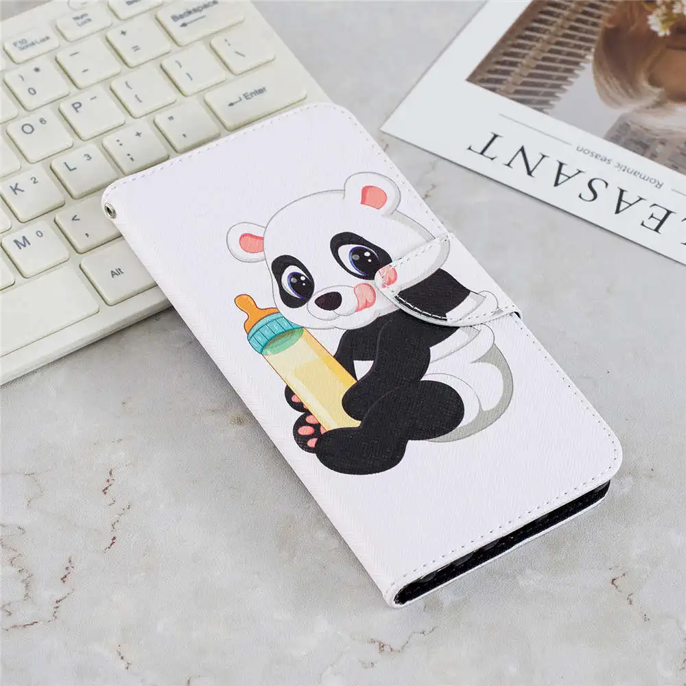 Милый мультяшный чехол из искусственной кожи чехол для Xiaomi Redmi Note 8, 7, 6, 5 Pro, 7 s, 5A, 4X4 откидной чехол, бумажник для карт, защитный чехол-книжка для телефона - Цвет: Bottle panda