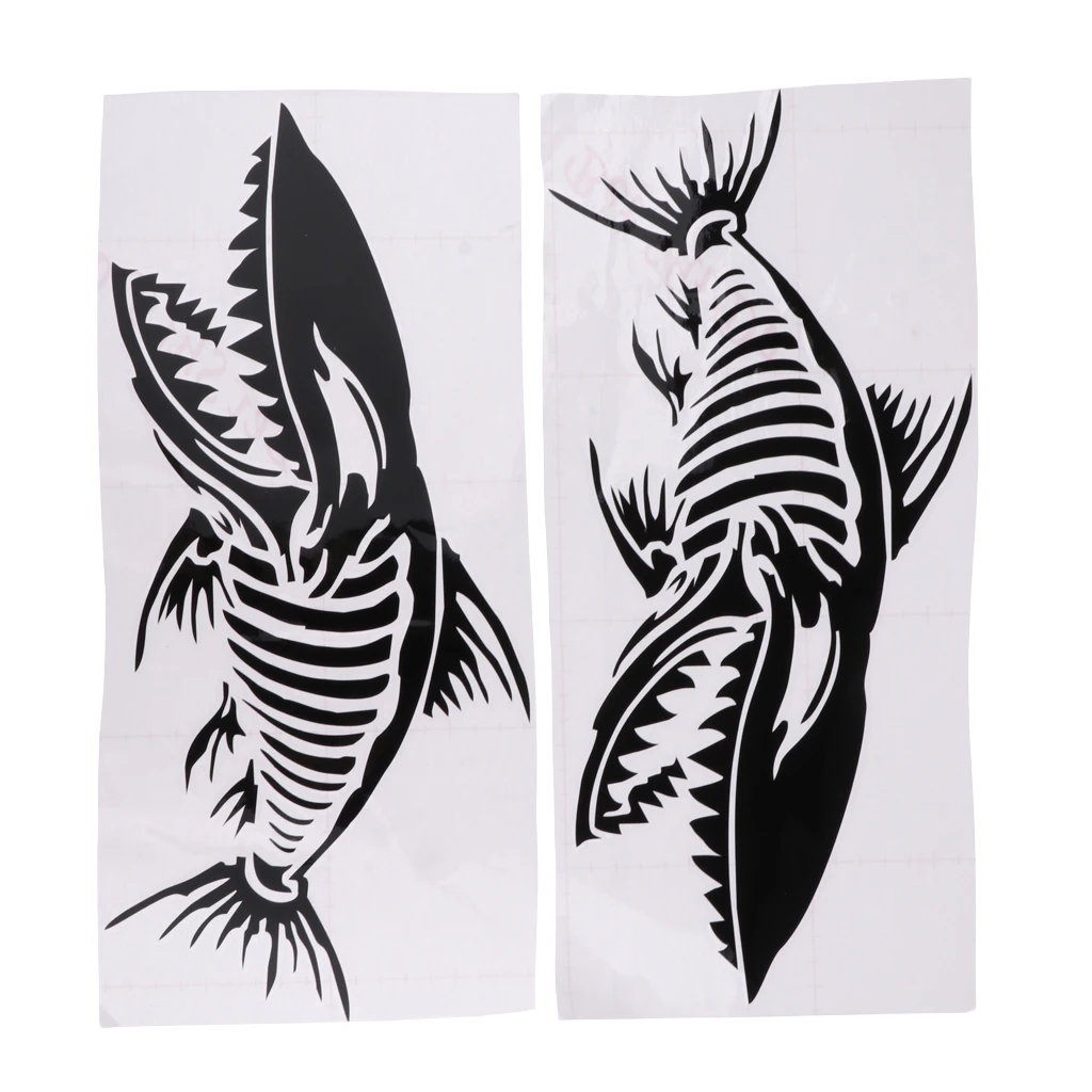 Pack 2 Black Skeleton Fish Bone Sticker Decal For Kayak Canoe Boat Graphics