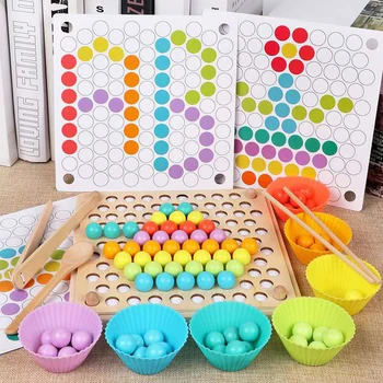 

Children's Early Education Color Sorting Wooden Toy Hand Brain Training Clip Beads Children's Math Toy Game