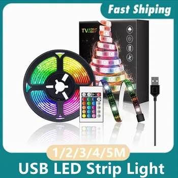

5V USB LED Strip Light 5050 SMD Flexible Ribbon Fita Led Light Strip RGB 1M 2M 3M 4M 5M Tape Diode DC5V Remote Control Adapter