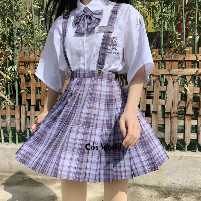 Japanese Girl's Summer High Waist Pleated Plaid Skirts For JK School Uniform Students