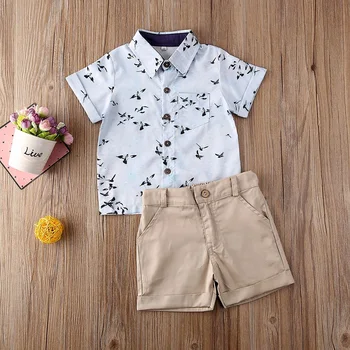

1-6Y Summwe Infant Baby Kids Boys Clothes Sets Short Sleeve Seagull Print Tops+Short Pants Outfits