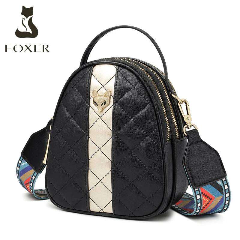 Модные женские Мини тоуты FOXER из воловьей кожи Женская стильная сумка через плечо