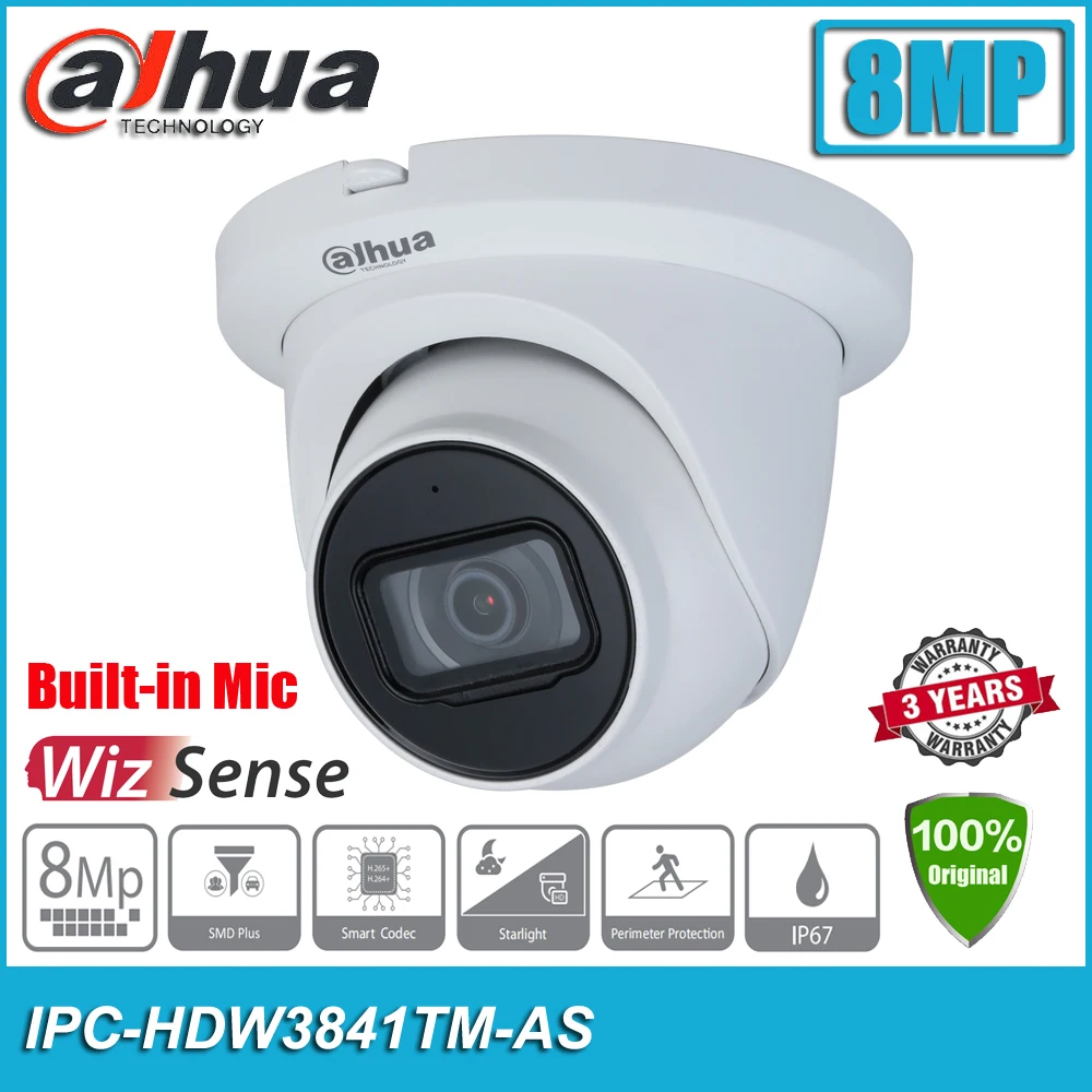 Dahua IPC-HDW3841TM-AS 8MP IR Starlight POE Built-in Mic Fixed focal Eyeball WizSense Network CCTV IP Camera HDW3841TM-AS | Безопасность
