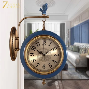 

European Modern Luxury Ceramic Double-sided Clocks Simple Wall Clock Living Room Home Fashion Clock Home Decor BB50WC