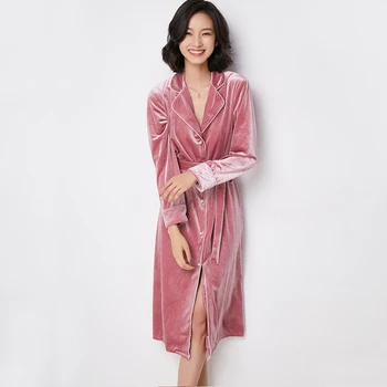 

Velour Warm Kimono Gown Robe Casual Women Bathrobe Gown Nightgown Winter Lounge Home Dressing Gown Softy Nightdress Sleepwear