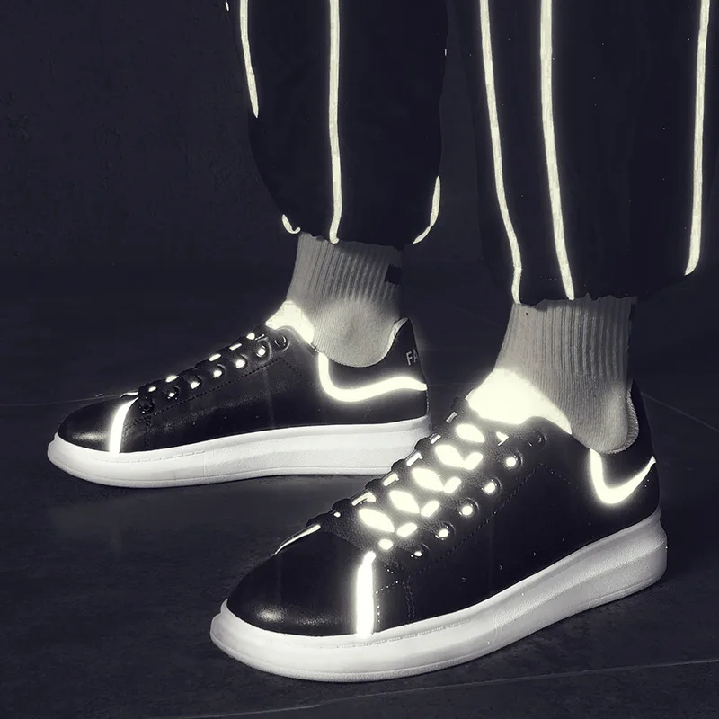 

Luminous Shoes McQueen Couples White Shoes Korean-style Men Shoes 2019 Spring New Style Reflective Casual Sports Trendy Shoes