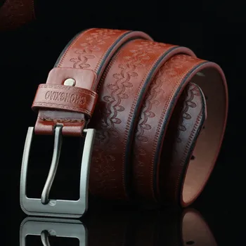 

New first layer leather belt men's genuine leather belt luxury brand brushed metal buckle