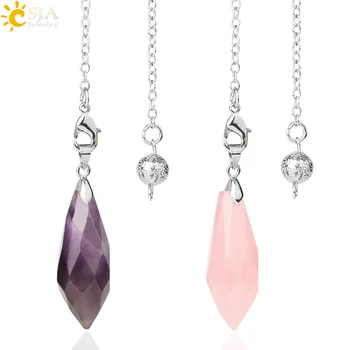 

CSJA Natural Crystal Stone Pendulum for Dowsing Divination Multifaceted Water Drop Pink Quartz Obsidian Reiki Point Pendule G618