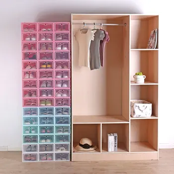 

Shoes Storage Box Plastic Home Organization Stackable Plastic Shoe Box Foldable Box 3pcs Space Saver Women Large Volume