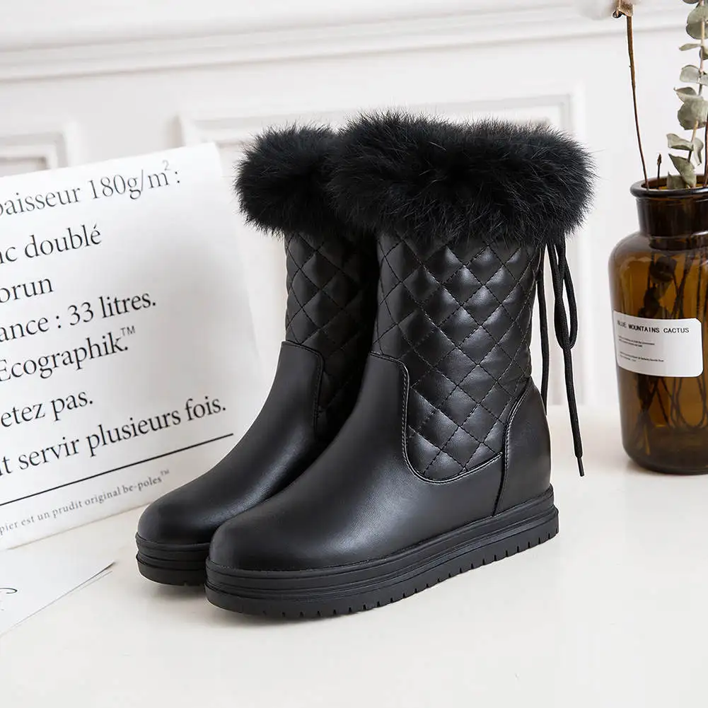 SARAIRIS 34-43 Decorating Zipper Booties Ladies Winter Platform mid-calf Snow Boots Women Warm Wedges Shoes Woman