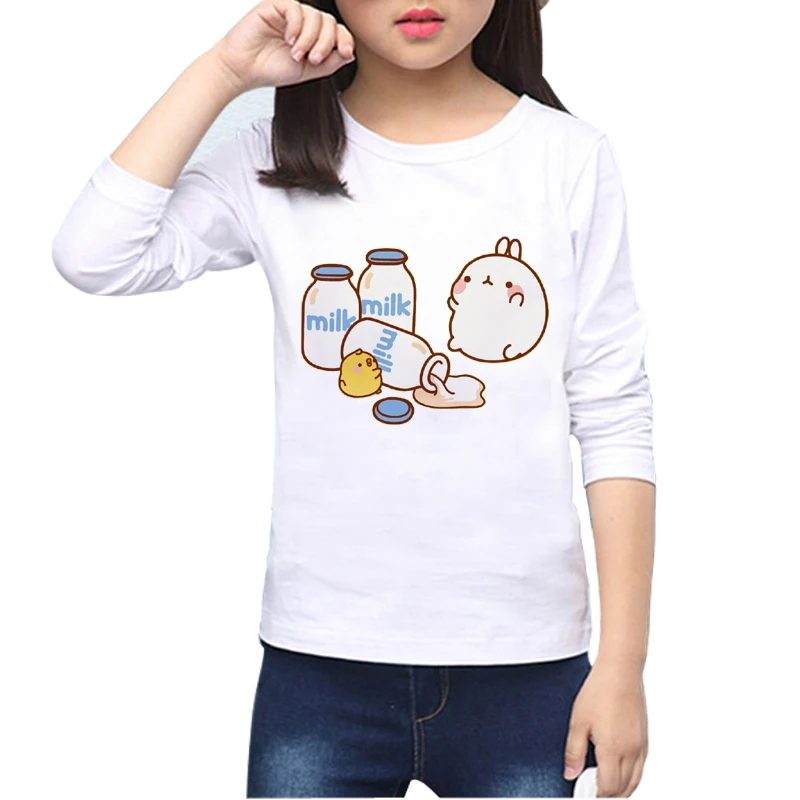 Топы с длинными рукавами для маленьких девочек, милые детские топы, футболки с милыми животными, Kawaii Molang Rabbit Design, футболка Piupiu Z53-1