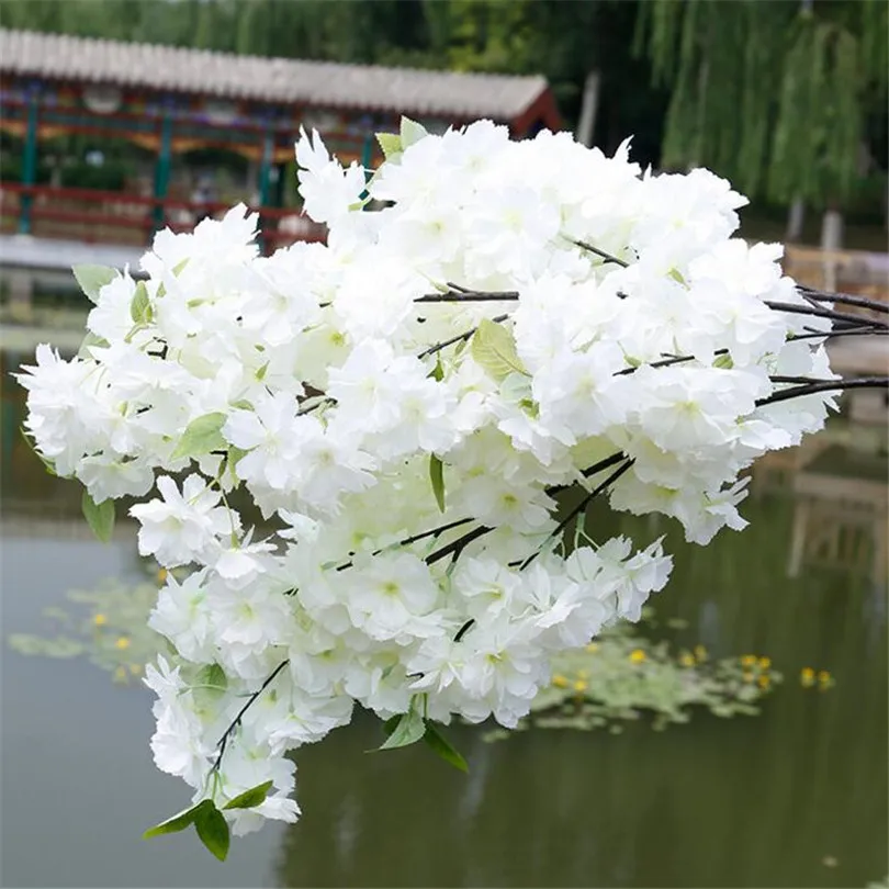 10pcs Silk Cherry Blossom Flower Tree Branches Artificial Sakura Flower Stem 6 colors for Wedding Tree Floral Decoration