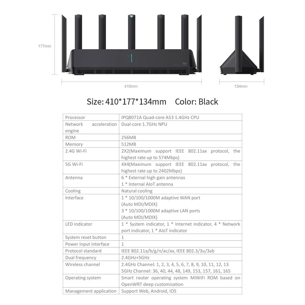 Xiaomi AIoT AX3600 роутер Wifi6 Gigabit 2976Mbs двухдиапазонный WiFi усилитель сигнала с 6 антеннами