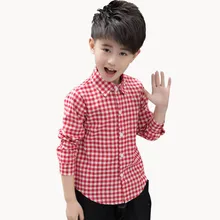 Рубашка для мальчиков, повседневные рубашки в клетку для мальчиков, Детская рубашка с отложным воротником для мальчиков, осенняя Корейская одежда для мальчиков 6, 8, 10, 12, 14 лет