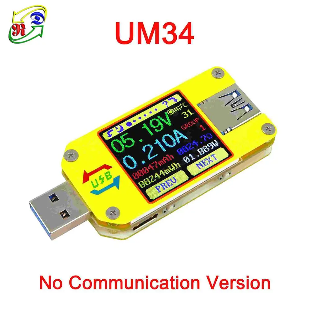 UM34/UM34C Для APP USB 3,0 Тип-C Вольтметр Амперметр Напряжение измеритель тока, для батареи зарядки измерения Кабельный тестер сопротивления - Цвет: UM34