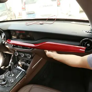 شراءالأحمر الحقيقي ألياف الكربون ل ألفا روميو Stelvio 2017 2018 2019 لوحة سيارة الواح الديكور اكسسوارات الكسوة اليد اليسرى محرك