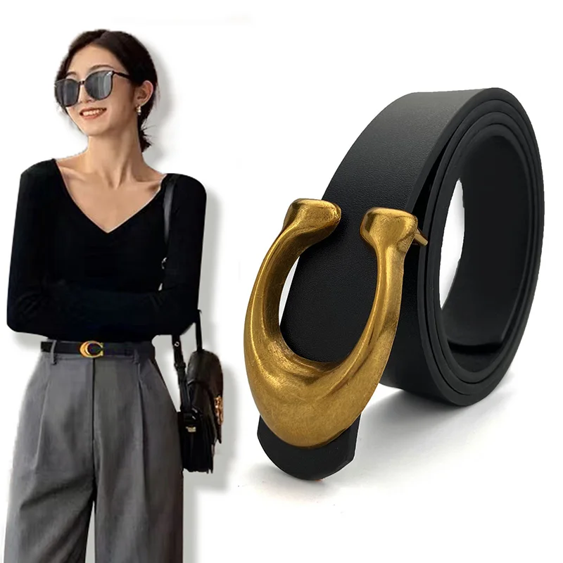 Fashion High Quality Women Leather Belts Retro Waist Strap Designer C Buckle Female Ladies Waistband All-match Jeans Belt