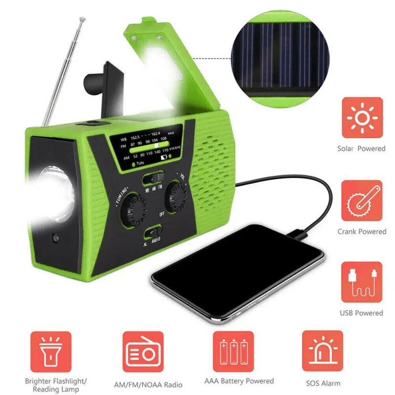 

EDC USB Phone Emergency Charger Solar Hand Crank Portable Weather Radio SOS For Outdoor Charger Camping Equipment Survival Tool