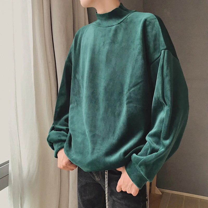 Blackish green Зимние золотые бархатные толстовки мужские тонкие теплые модные однотонные повседневные толстовки мужские уличные дикие бархатные плотное худи - Цвет: Blackish green