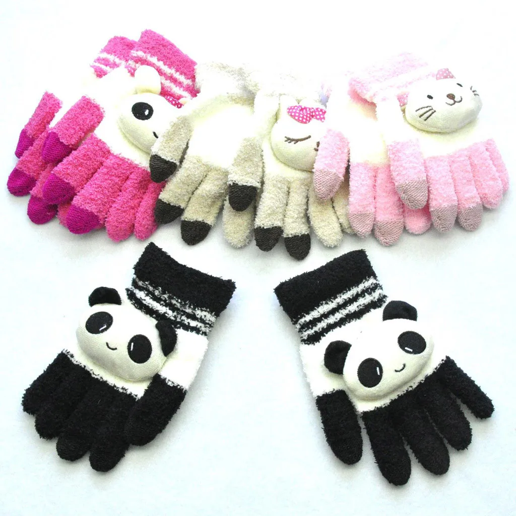 Перчатки с принтом панды из мультфильма, милые зимние теплые вязаные перчатки для взрослых, утолщенные милые перчатки wapiti Animails peluche# ZC
