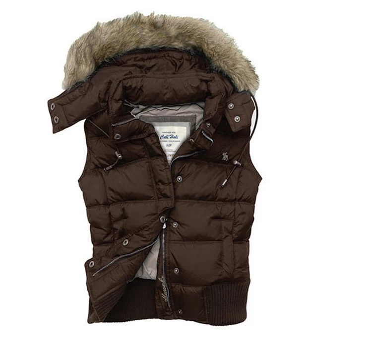 Women down jacket vest hooded waistcoat warm winter slim hooded fur collar coat afs hollistic women hoodie vest jacket - Цвет: Brown MJ117-1