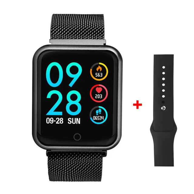 Smart Watch Women Smartwatch Heart Rate Monitor T80 Fitness Tracker Bracelet Waterproof Sport Wristband for Android ios pk P70 - Color: Black steel belt