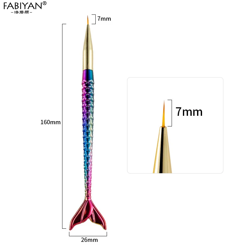 7/9/11 мм Русалка градиент ручка Нейл-арт кисть-белые полоски с рыбками и цветочком для рисования Рисование маникюрный акриловые насадки для инструментов дизайн - Цвет: 7mm