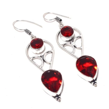 

Garnets Earrings Silver Overlay over Copper , 67 mm, E3812