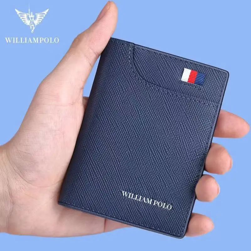 Тонкий роскошный брендовый кожаный бумажник WilliamPolo с зажимом для карт мужской