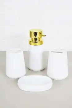 

Bathroom Set of 4 | Porcelain | Soap Dish | Liquid Soap Dispenser | Toothbrush Holder | Tooth Paste: | Made in Turkey