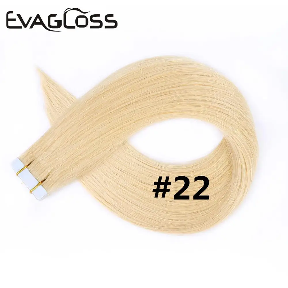 #22 EVAGLOSS, натуральные человеческие волосы для наращивания на Клейкой Ленте, 10 шт., 20 шт., 40 шт., клейкие волосы для наращивания на Клейкой Ленте, 12 дюймов/14 дюймов/16 дюймов/20 дюймов - Цвет: #22