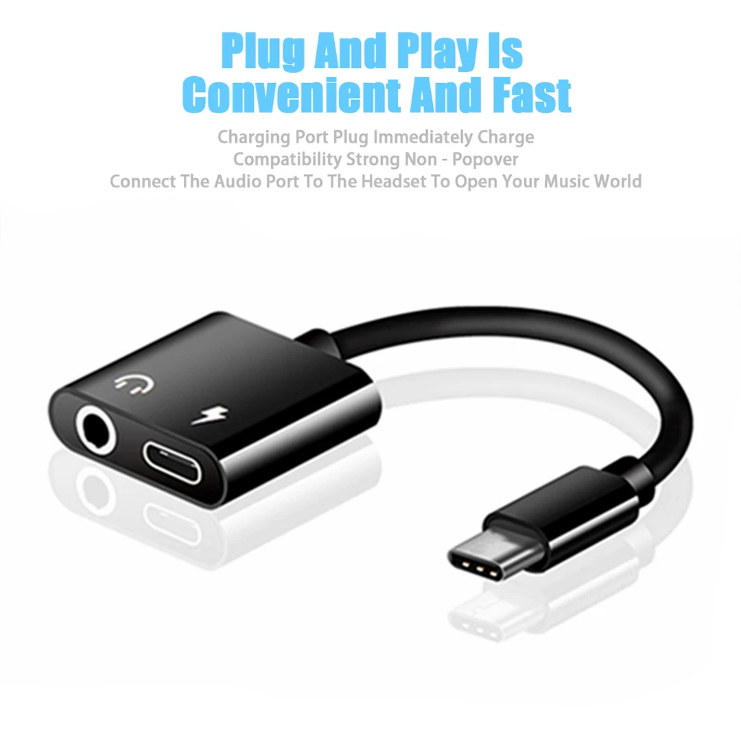 2 in 1 Type C Headphone AUX Audio Splitter Adapter For Xiaomi 8 9 Huawei Samsung USB C To 3.5mm Jack Earphone Charging Converter