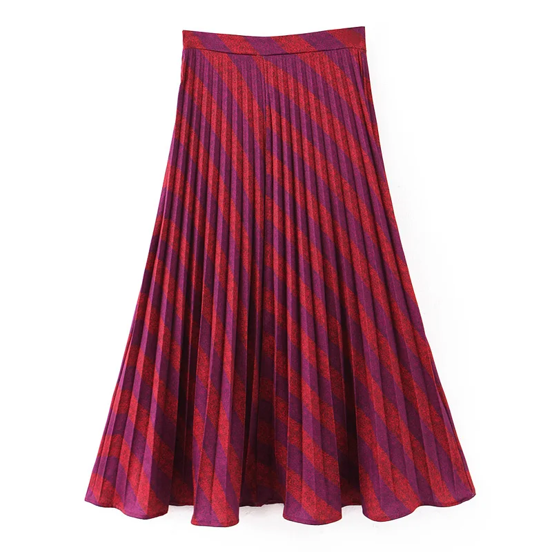 Fandy lokar повседневные полосатые юбки с принтом, женская модная Свободная юбка, женские элегантные плиссированные юбки до середины икры, женские юбки LI