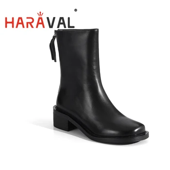 

HARAVAL Women Black Rain Boots Waterproof Slip Resistant Cold Rounded Toe Zipper Shoes For Lady Solid Flat Footwear Casual E72L