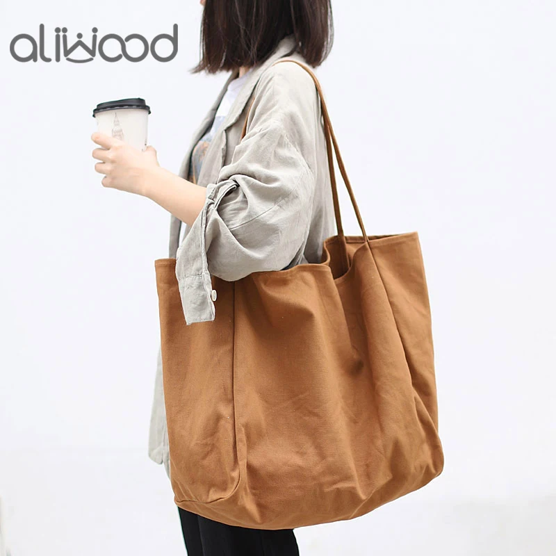

aliwood New Vintage Canvas Shoulder Bag for Women Large Capacity Handbag and Tote Shopping Bag Simple Style Designer Beach Bags