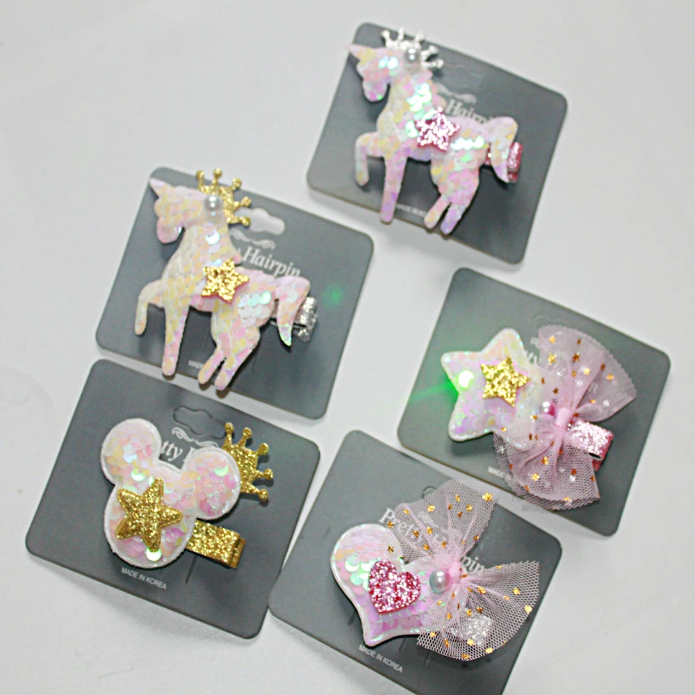 

New girl Hair Clips Glitter Shinny unicorn star heart-shaped Hair Accessories kids Girls Hair Accessories Headwear