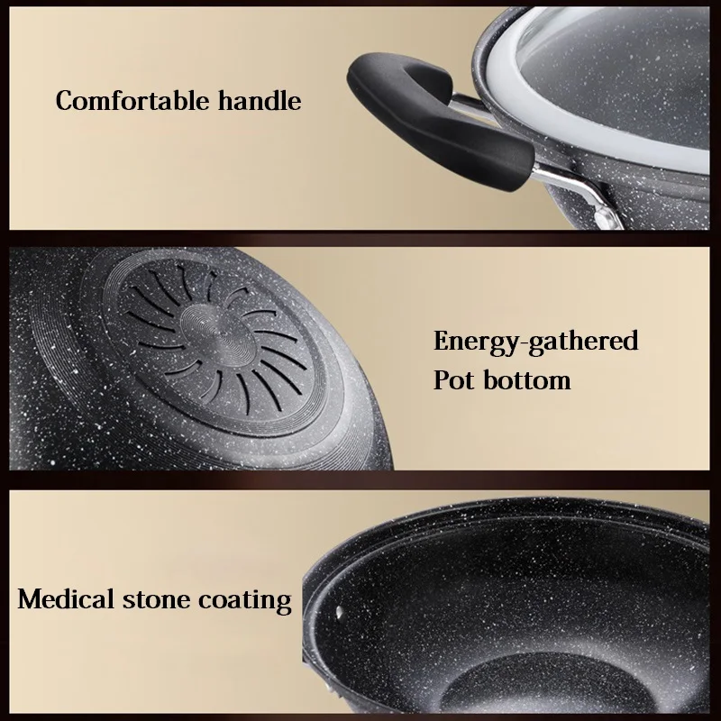 32 см железные сковороды камень майфан покрытие сковорода вок давление вакуумное приготовление судно с крышкой для газовой плиты и индукционной плиты