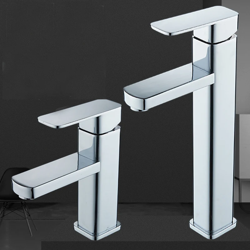 Kitchen bathroom single hole hot and cold faucet flat pulley refined